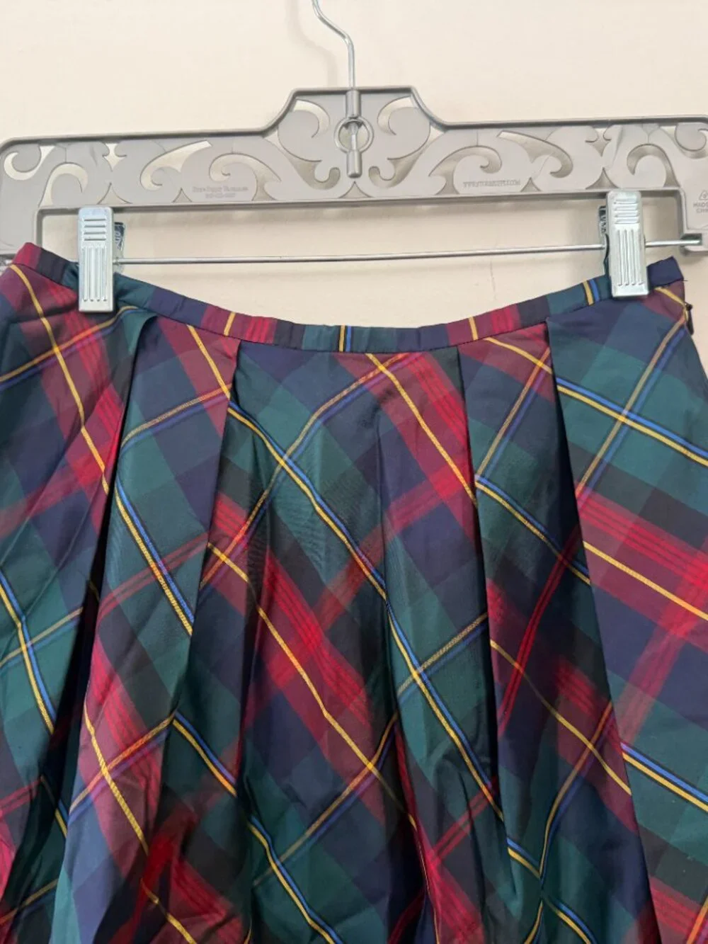VINTAGE RALPH LAUREN BLUE LABEL SIGNATURE SILK PLAID A-LINE SKIRT 2 - Picture 2 of 8